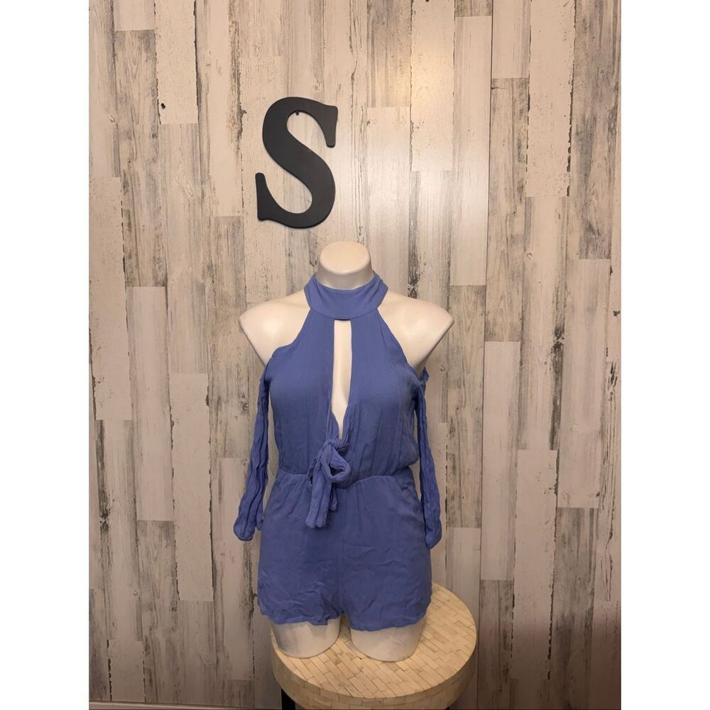 Dance & Marvel Romper Womens Small Periwinkle Blue Cutout Open Back Cold Shoulde
